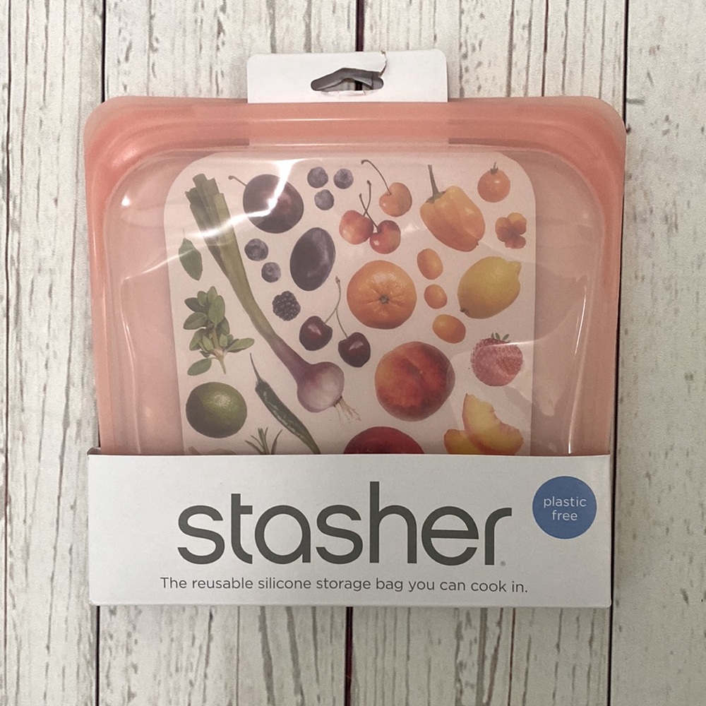 NEW Stasher Sandwich Size Silicone Reusable Storage Bag Pink